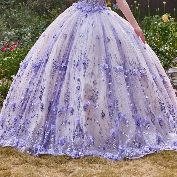 NEW FLORAL LONG OFF SHOULDER SLEEVELESS EMBROIDERED SEQUIN BALL GOWN CD 15704 - Picture 6 of 10